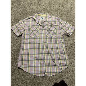 Heritage 1981 Multicolor Patchwork Style Men's Button Up Shirt Size Medium M